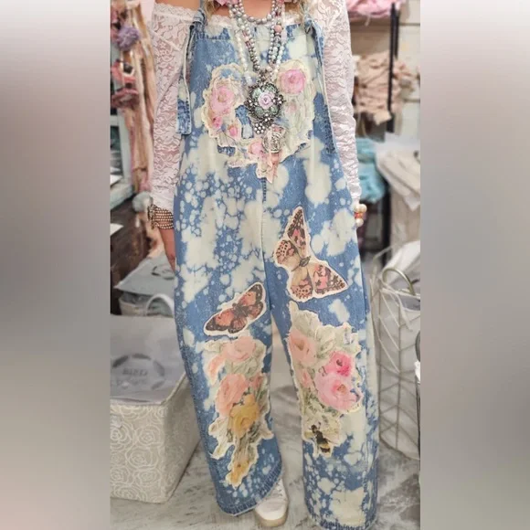 A RARE BIRD BUTTERFLY ROSE OVERALLS NWT sz OS - Picture 1 of 11